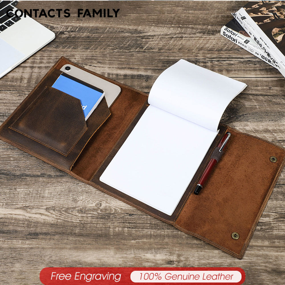 CONTACTS FAMILY Cow Leather B5 Notebook Cover Compartment for 10.5 11 inch