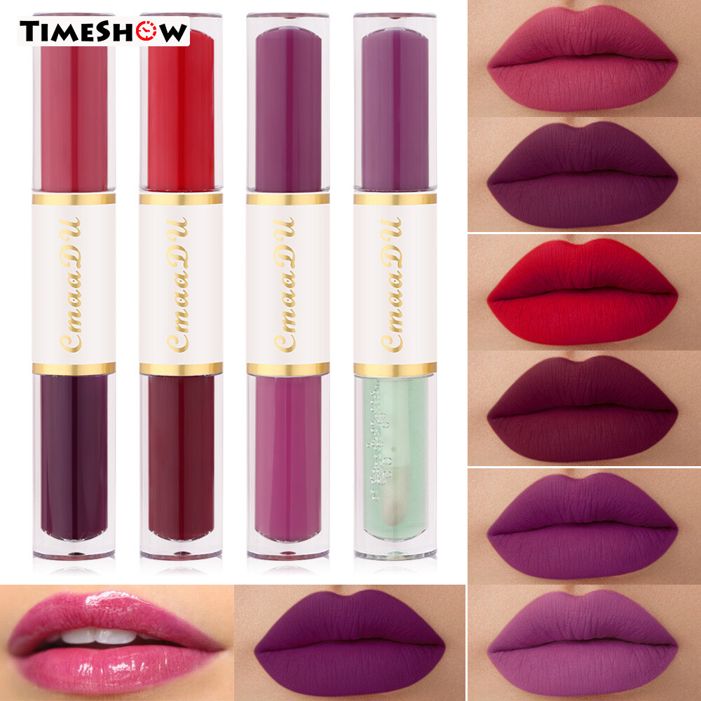 Gambar TimeShow 4pcs* 4ml Dual Head Matte Lipstick Long lasting Sweat Proof Lipstick for Women as Gifts