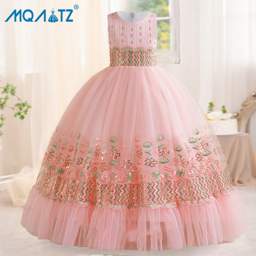 MQATZ Flower Embroidery Elegant Party Dresses For Girls 4-12 Yrs Wedding Bridesmaid Long Dress Kids Birthday Princess Dress For Girls ALP-0023 ราคา 786 บาท*ส่งฟรี