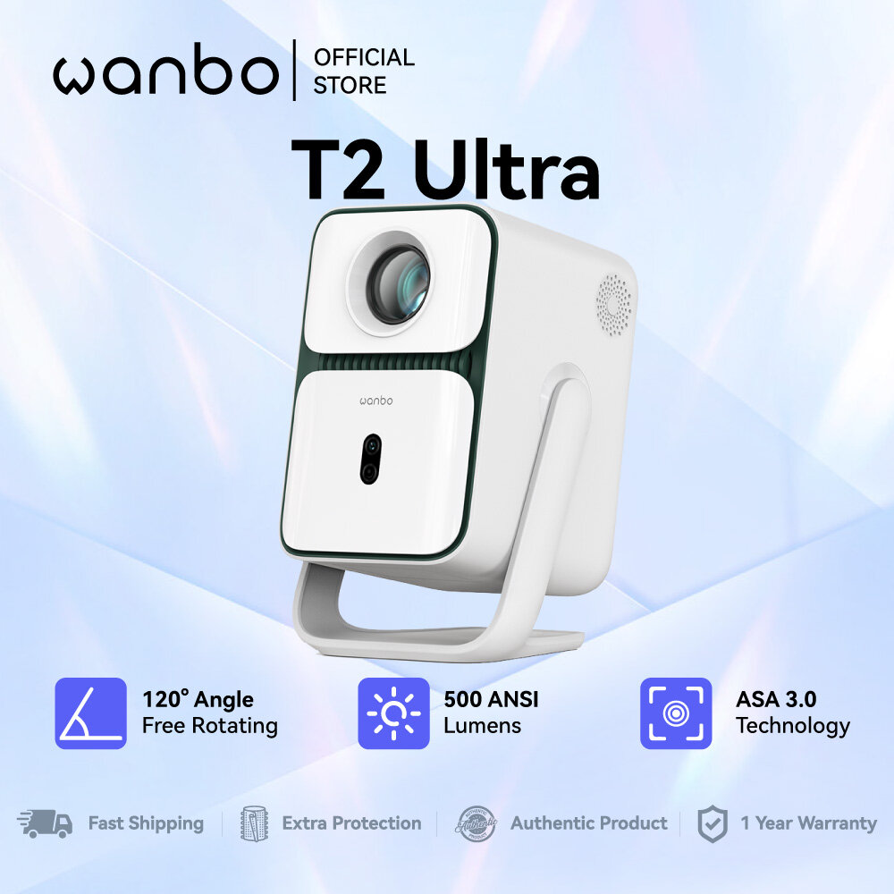 Wanbo T2 Ultra Innovative 120° Rotating Projection / 500 ANSI Lumens / 1080P FHD / ASA 3.0 / Android TV 11 - Jenama WANBO Harga 999 Ringgit*Penghantaran Percuma
