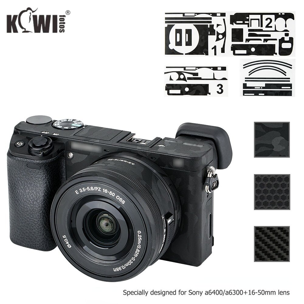 Kiwifotos Miếng Dán Bảo Vệ Thân Máy Ảnh Chống Trầy Xước Miếng Dán Đen Bóng Cho Sony Alpha A6300 A6400 + SELP1650 Ống Kính 16-50Mm Miếng Dán 3M Sợi Carbon Màu Đen Ma Trận Màu Đen