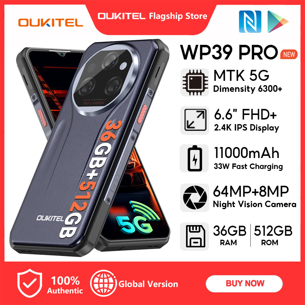 [Local stock] Oukitel wp39 pro mobile phone 5G 36GB + 512GB 6.6 inch 2.4k display 11000 K 64MP + 8MP (vision camera) + 2MP (macro camera) 14.9mm thinnest phone NFC nano face fingerprint ID Android 14 ราคา 8,419 บาท*ส่งฟรี