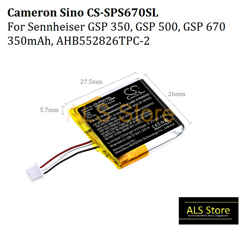 Cameron Sino] Battery Sennheiser GSP 350, GSP 500, GSP 670