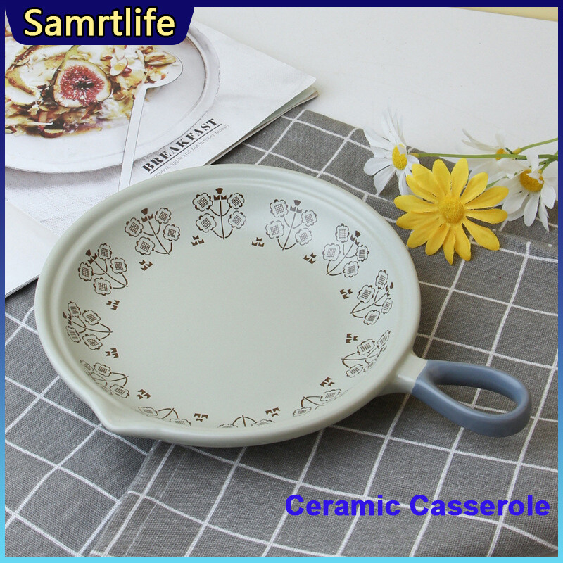 Gambar Samrtlife Ceramic Casserole Frying pan Japanese Simple Breakfast Plate Steak Plate Can Open Fire Gas Omelette Pan with Handle Cooking Pot