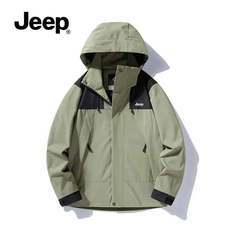 Jeep Nam ngoài trời cản gió Hai màu có thể tháo rời không thấm nước đơn chiếc Thanh Niên leo núi Áo khoác