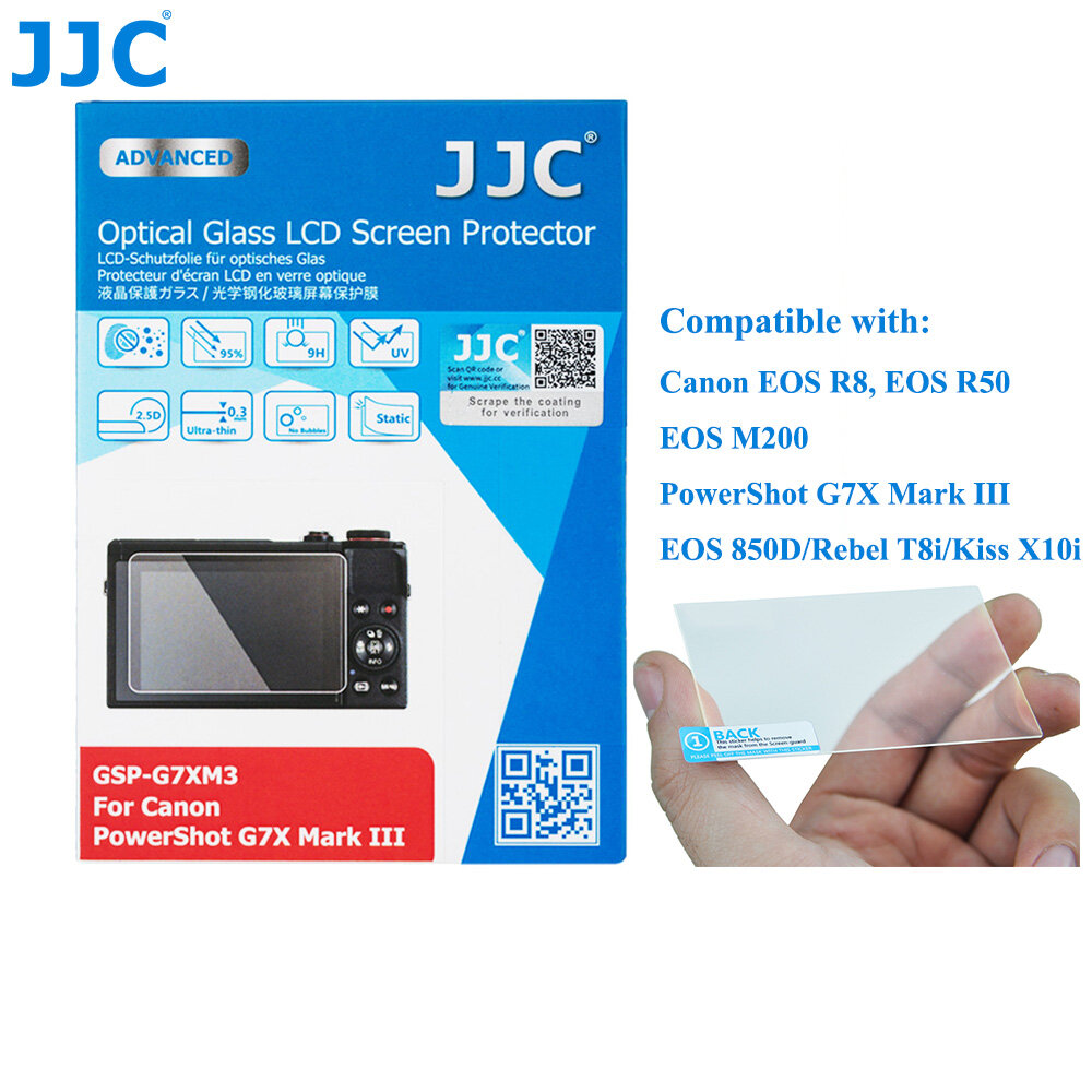 JJC Chống Trầy Xước Kính Cường Lực Màn Hình LCD Miếng Bảo Vệ Màn Hình Cho Canon EOS R8 R50 PowerShot G7X Mark III, G7XMIII, EOSM200, Máy Ảnh EOS850D, HD Trong Suốt, Bubble-Kính Cường Lực Miễn Phí Tấm Chắn Màn Hình