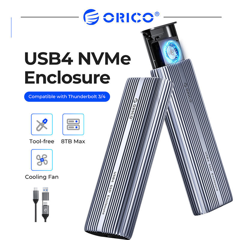 Vỏ bọc bằng nhôm Orico 40gbps usb4 M.2 NVMe SSD với quạt tích hợp hỗ trợ 8TB NVMe/PCIe 4.0 SSD  UASP/TRIM Tương thích với Thunderbolt 3/4 usb3.2/3.1/3.0 (ACOM2-U4)