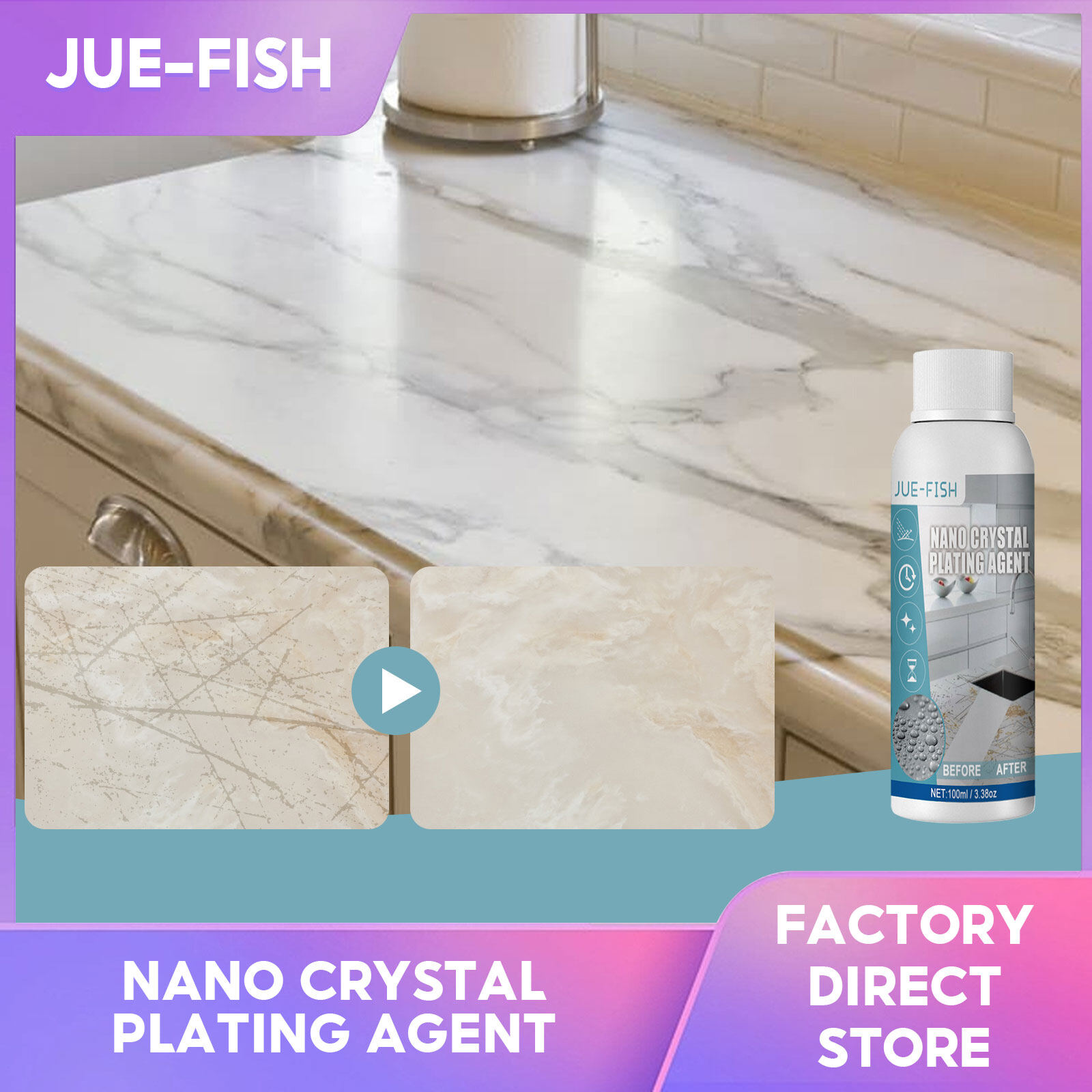 Jue-Fish Kitchen Nano Crystal Plating Agent Marble Stain Scratch Repair Agent Kitchen Nano Crystal Plating Agent Waterproof Protective film Ceramic Tile Scratch Repair Stain Remover (100ml) ราคา 153 บาท*ส่งฟรี