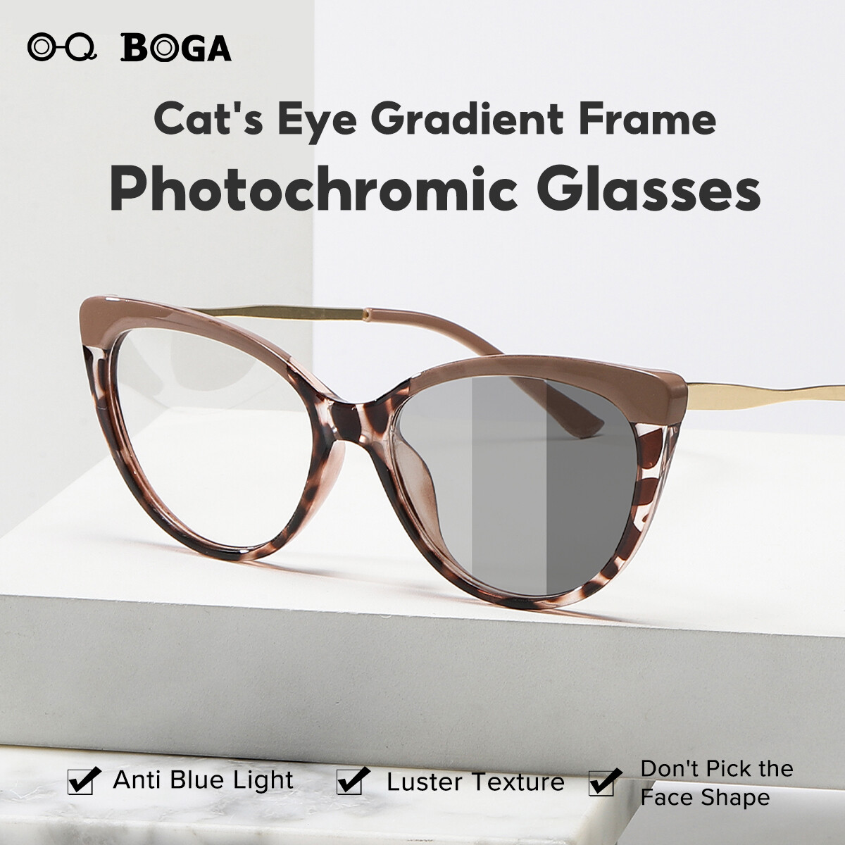 OQ BOGA 12 phong cách unisex thời trang Kính râm đổi màu bằng chứng Đèn xanh dương bằng chứng bức xạ nam nữ gọng Mắt mèo kính máy tính