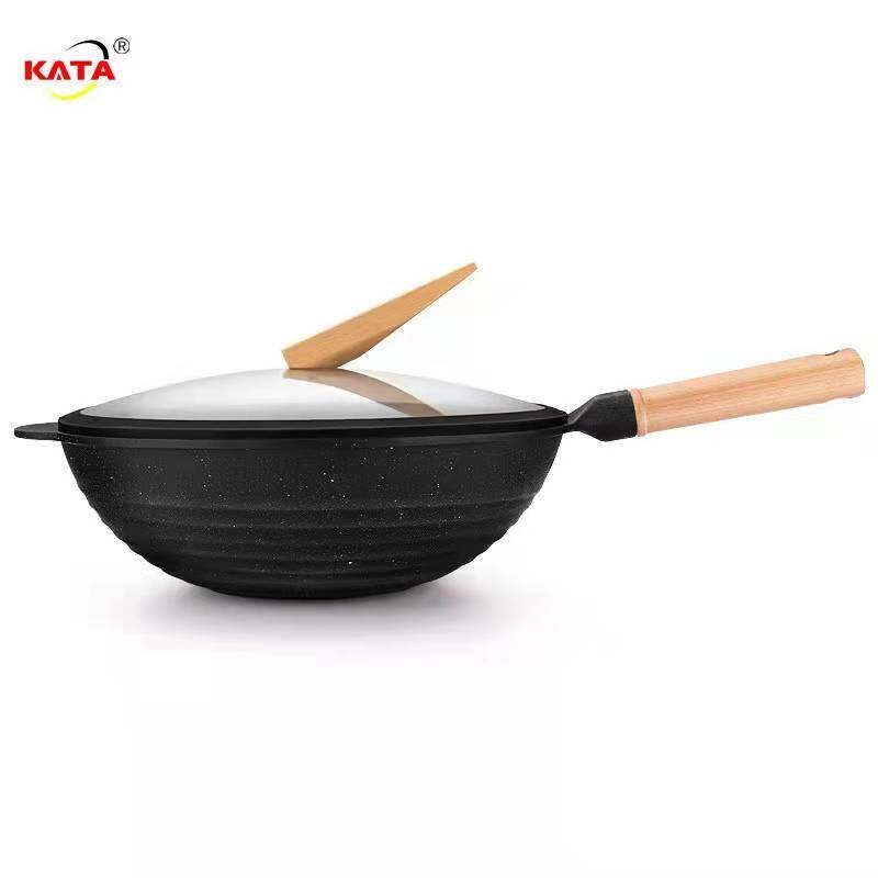 Gambar 34CM KATA Non Stick Maifan Stone Long Handle Wok