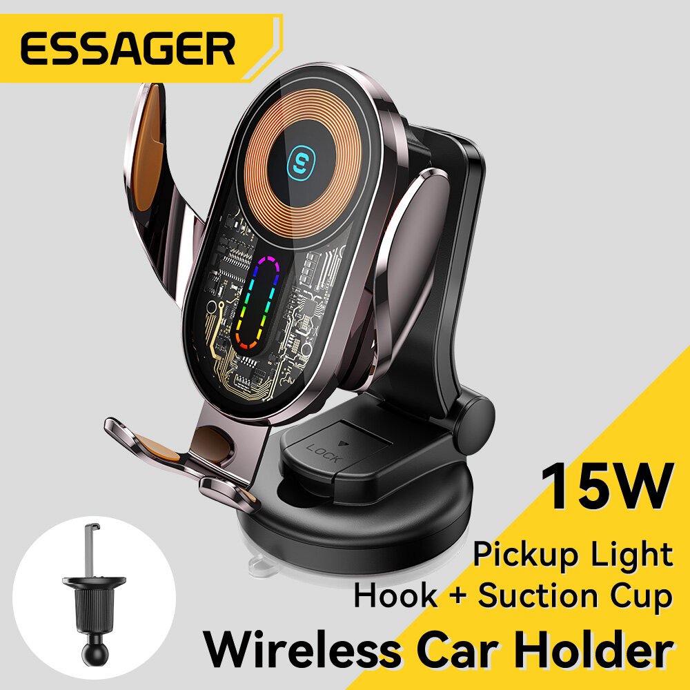 Essager 15W Qi Xe sạc không dây Nhịp Điệu Pickup Đèn Núi 360 ° Xoay 2.5D Bảng kính điện thoại sạc nh