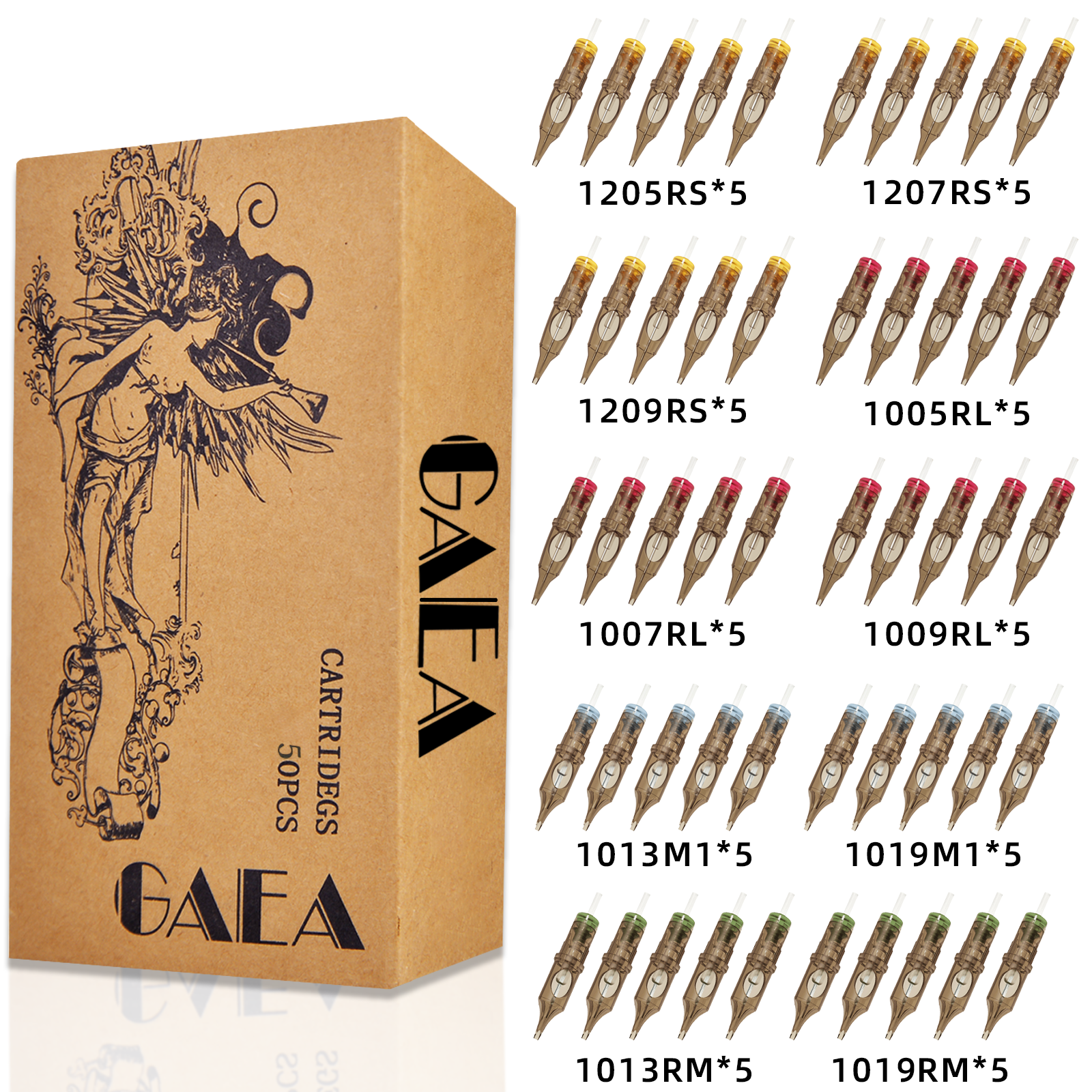 Gaea kim xăm Cartridge 50 cái/Hộp kim xăm RS/M1/RL/RM Kích thước hỗn hợp hộp mực xăm kim xăm cho hình xăm bút máy loại máy xăm hình xăm kim xăm Bộ kim hình xăm phụ kiện cung cấp phụ kiện xăm hình