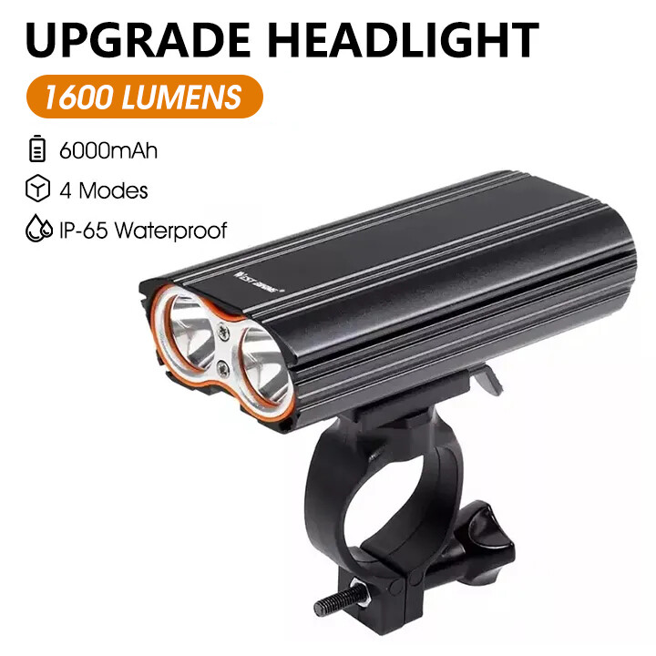 Tây biking max 2000lm đèn xe đạp 2 đèn pha led xml-t6 tích hợp pin sạc 6000 mah + 2 bệ cần điều khiển đèn xe đạp
