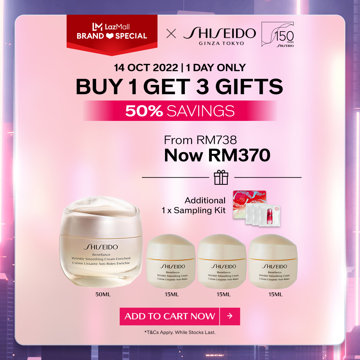 Gambar [150th Anniversary Exclusive | 14 Oct Only] Shiseido Benefiance Wrinkle Smoothing Cream Enriched 50ml Set RM370 (Worth RM738)