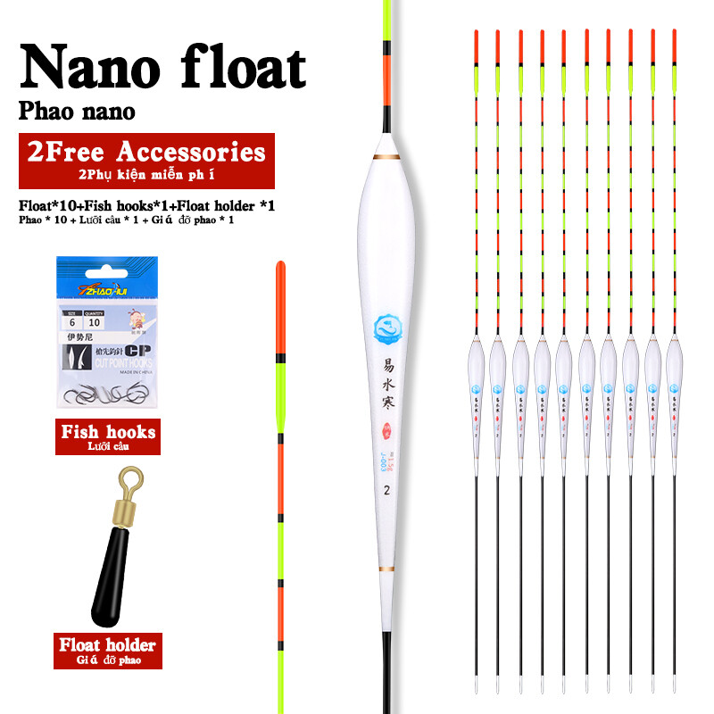 10 chiếc phao câu cá + 1 móc túi + 1 phao câu cá đứng phao nano composite phao nước ngọt phụ kiện dụng cụ câu cá