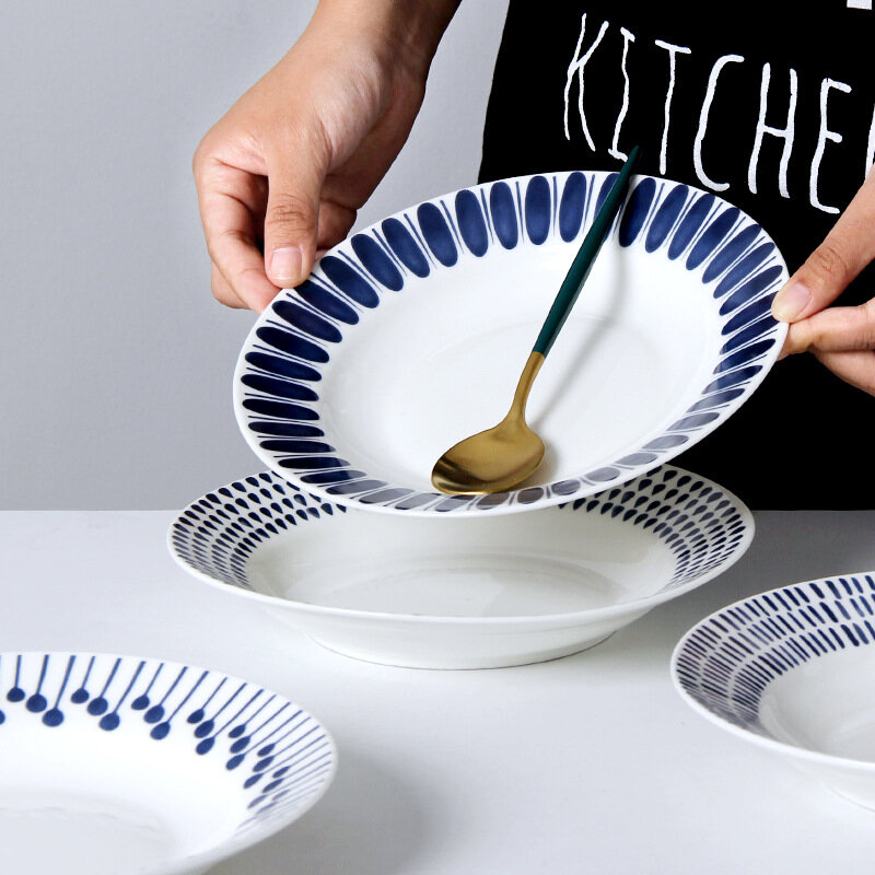 Gambar ??48 Hours Delivery??korean style Soup Plate 4 Sets Of Ceramic Household Creative Glaze Color Bone China Plate Tableware Combination Plate Dish