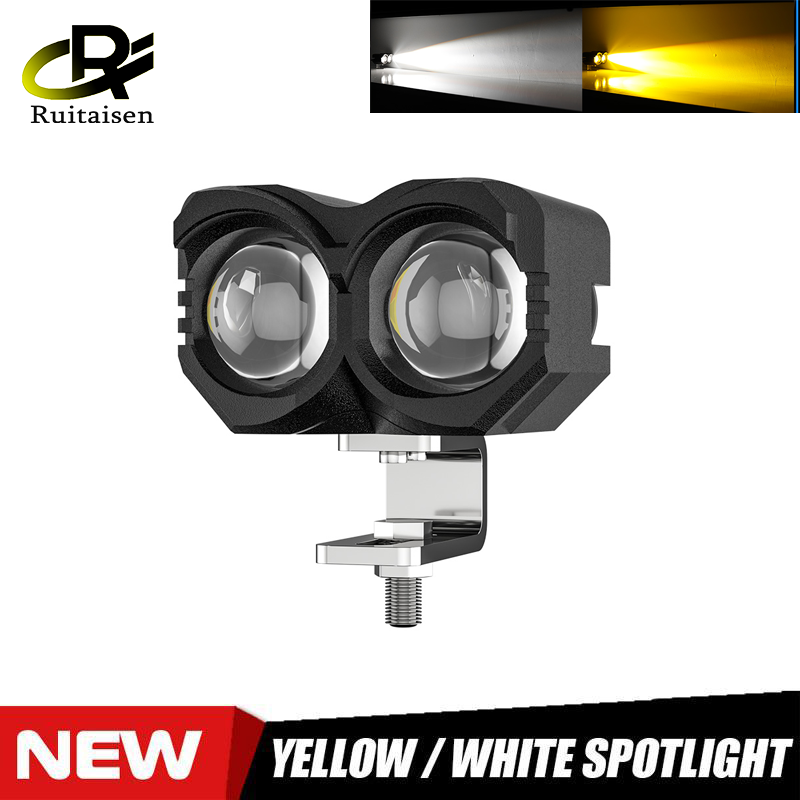 Đèn pha led xe máy máy chiếu ống kính đôi đèn pha màu vàng trắng đèn sương mù đèn phụ 12v 24v cho xe suv