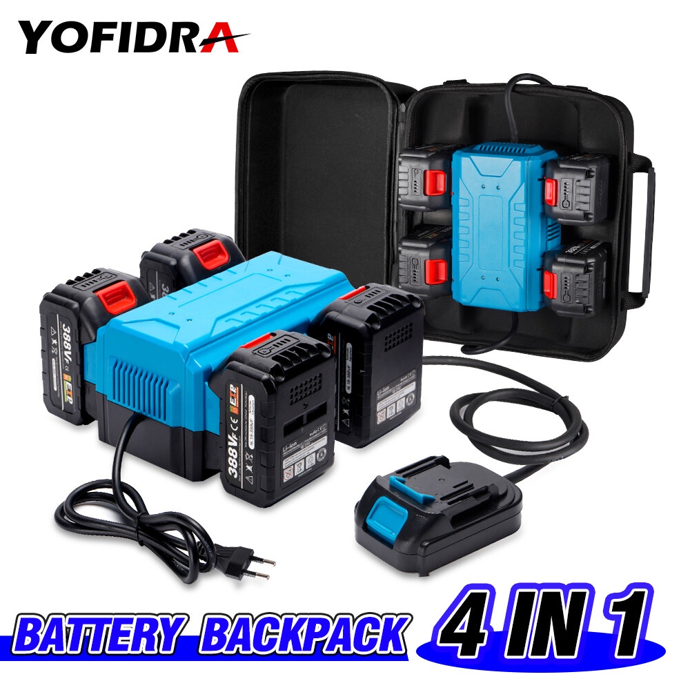 Yofidra® 4IN 1 Battery Backpack With 128Vf 388Vf Battery ,Outdoor Woodworking Tool,Portable Power Supply&Charger, 4 Charging Port,4X RUN TIME,fit for 18V Battery Fit for 388VF Battery