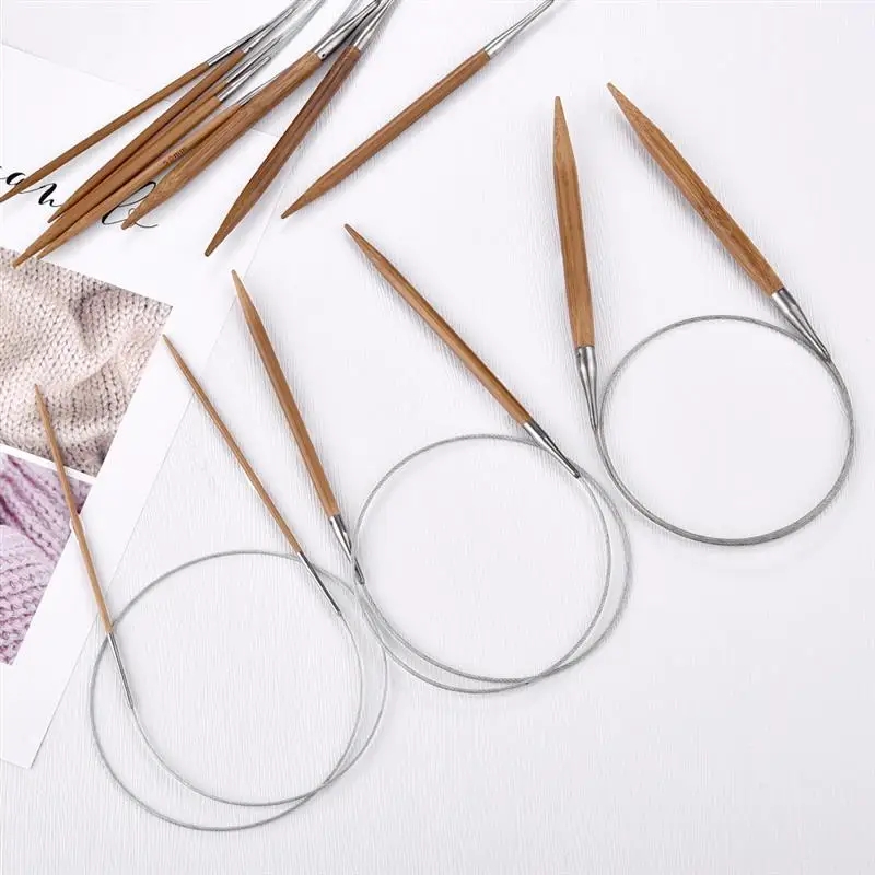 3.0-10mm Natural Bamboo Circular Knitting Needles Stainless Steel Tube Hoop Knitting Needles DIY Hand Sewing Tools Supplies