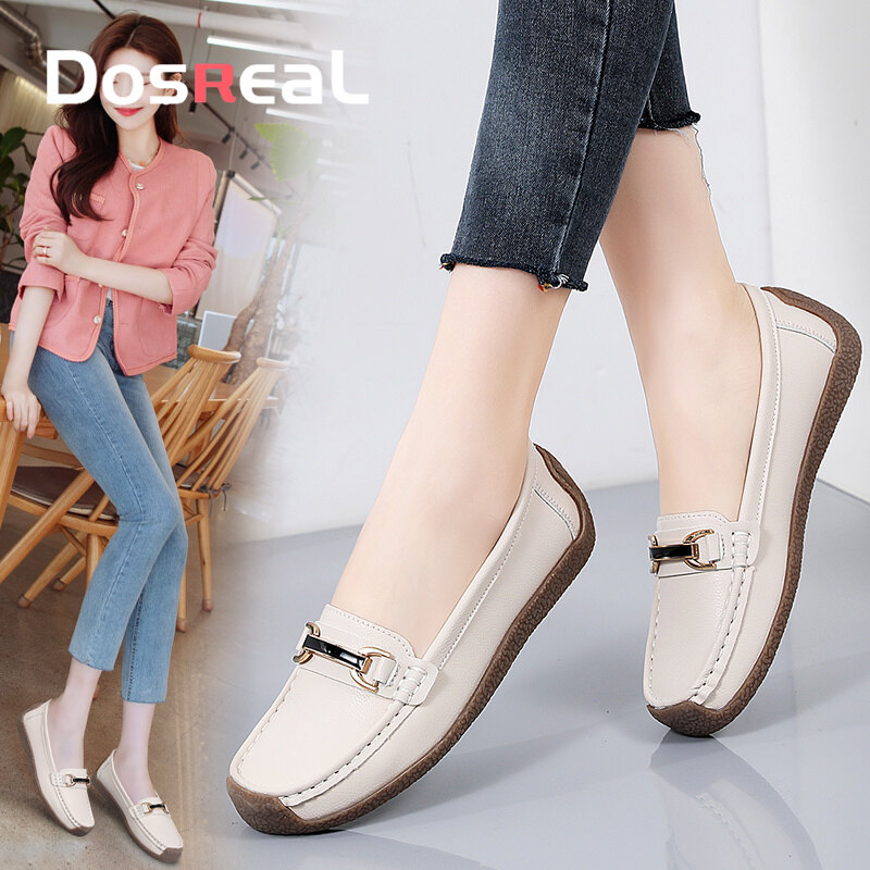 DOSREAL Leather Flat Shoes For Women Plus Size 35-44 Slip On Loafers Korean Trendy Shallow Mouth Single Shoes Soft Bottom Fashion Women Shoes ราคา 565 บาท*ส่งฟรี
