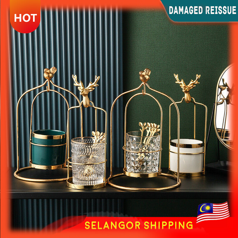 Gambar ??Selangor Shipping?? Dessert Jar Stainless Steel Leaf Fruit Fork Jar Ornament Dessert Ins Luxury Glass Jar