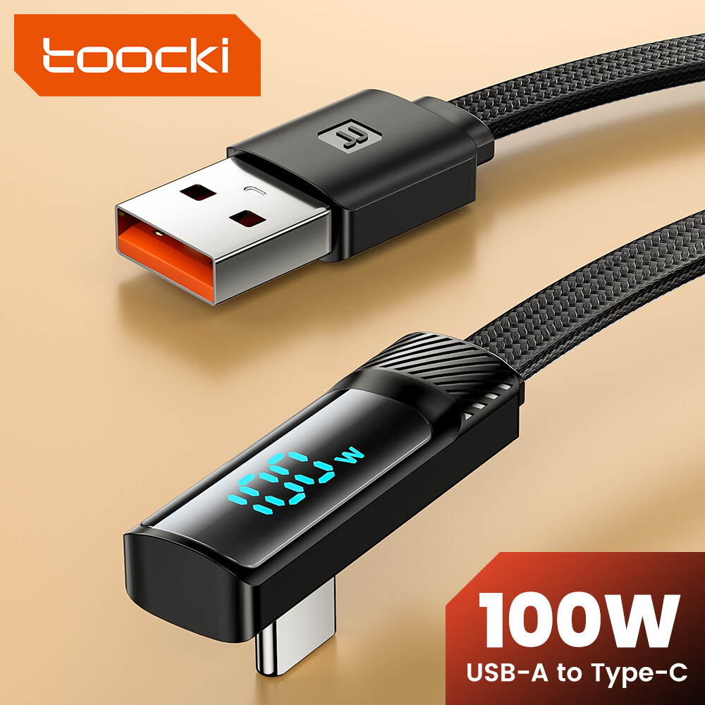 Toocki 100W loại USB C để Loại C Cáp 90 độ khuỷu tay sạc nhanh 7A dòng điện cao sạc Nhanh Màn hình hiển thị kỹ thuật số dây dữ liệu USB