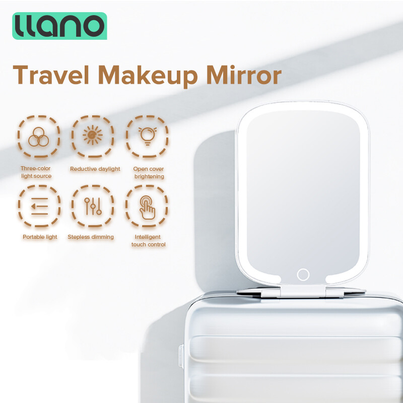 Llano Portable Makeup Mirror LED Light Mirror Folding Storage Beauty Mirror for Girlfriend Wife Exquisite Gifts