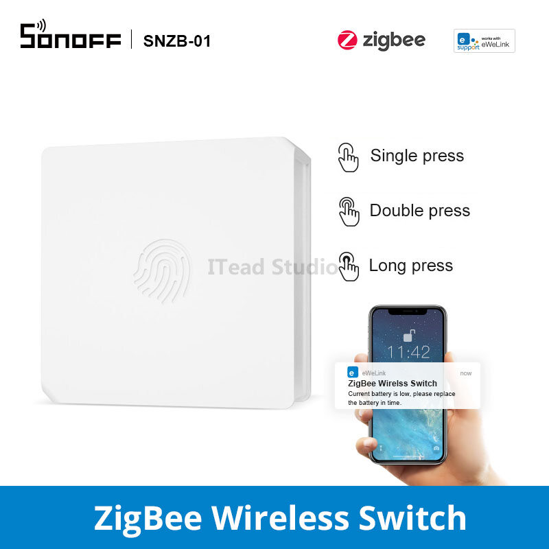 ITEAD SONOFF SNZB-01 Công tắc nút Zigbee Nút chuyển đổi không dây thông minh Nhấn đơn/đôi/dài nút tùy chỉnh Hành động thông báo pin yếu trên ứng dụng e-WeLink, hoạt động với cầu Zigbee