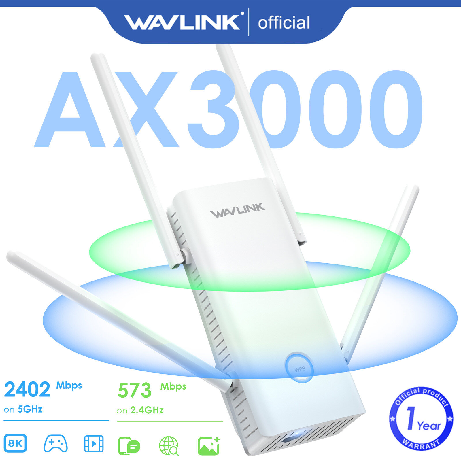 WAVLINK AX3000 Dual Band Wi-Fi 6 Repeater/AP/Router, 2024 New WiFi Amplifier with 160MHz Bandwidth, 