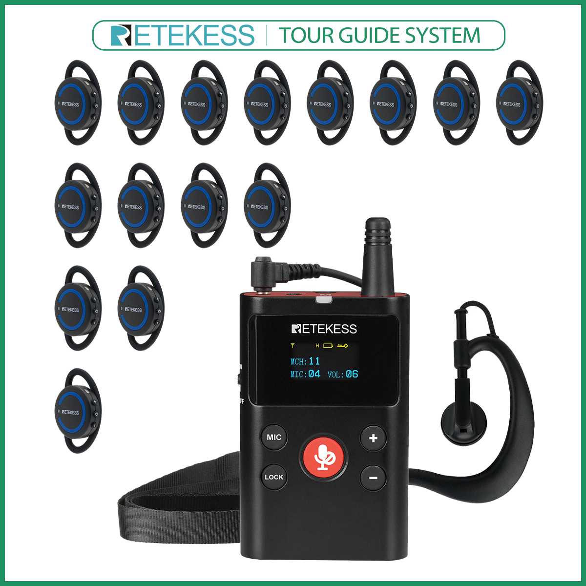 Retekess TT126 Two-way Tour Guide System with TT126R Ear Receiver, Tour Guide Headsets for Factory Visit, Church, Museum, Hajj and Umrah, Meeting ราคา 4,561 บาท*ส่งฟรี