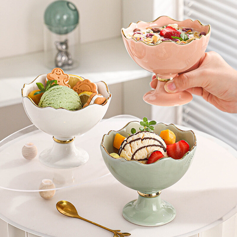 Gambar Hand painted Phnom Penh Ice Cream Ice Cream Bowl Macaron Fresh Salad Bowl Tall Design Dessert Bowl