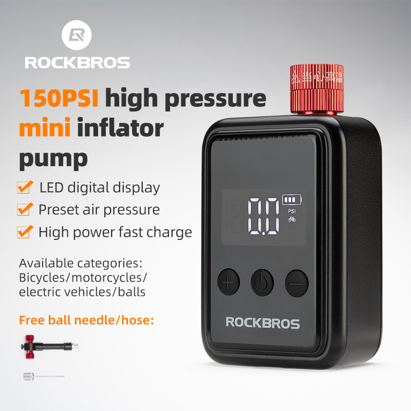  Rockbros Mini E-Bơm 150PSI Áp Lực Cao Trọng Lượng Nhẹ Di Động AV Fv Thông Minh Màn hình hiển thị kỹ thuật số Bơm Xe Đạp Bóng Rổ Phụ Kiện Xe Đạp 