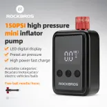 ROCKBROS Mini e-bơm với đo 150PSI Trọng lượng nhẹ AV/FV sạc nhanh Hợp kim Nhôm Xe Đạp Tiny máy bơm không khí điện MTB xe đạp đường trường phụ kiện xe đạp