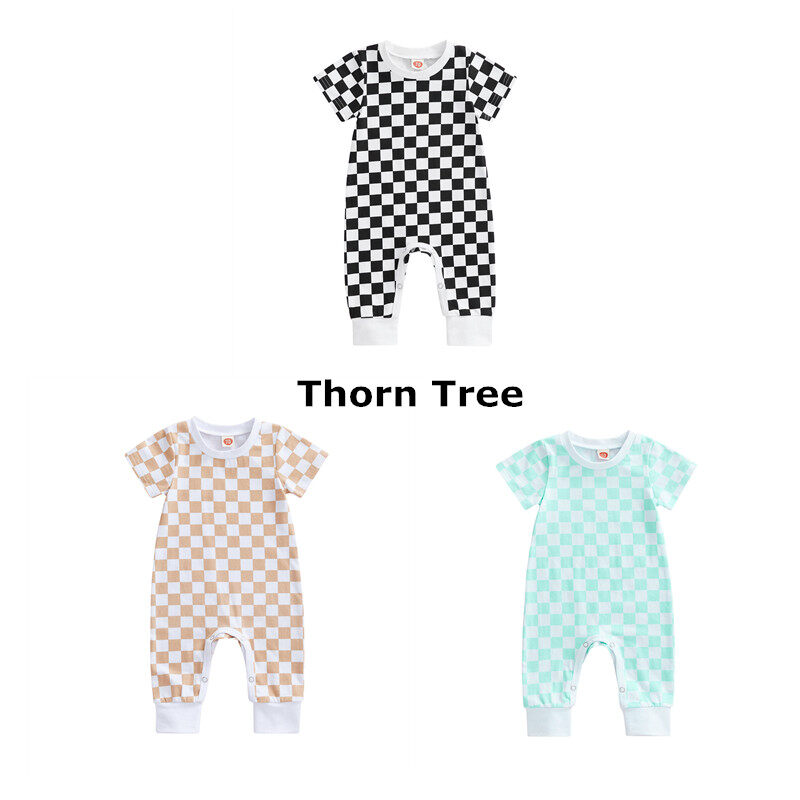 Thorn Tree Baby Boys Short Sleeve Jumpsuit Fashion Checkerboard Printed