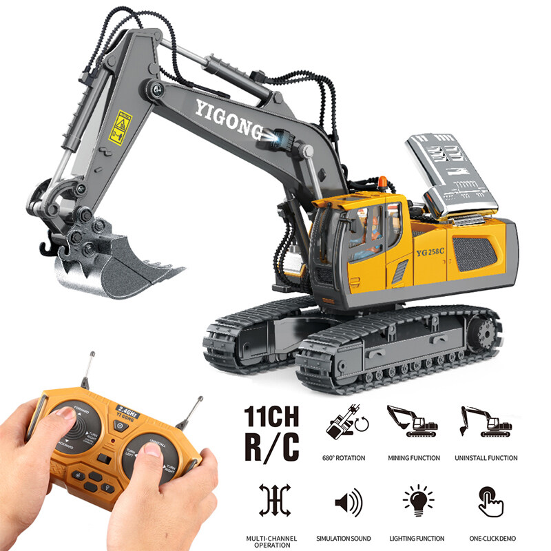 RC Car 2.4G 1:20 11 Channels 9 Channels Alloy RC Excavator Dump Trucks Bulldozer Alloy Plastic Engineering Vehicle Electronic Toys For Kids Boy Gifts