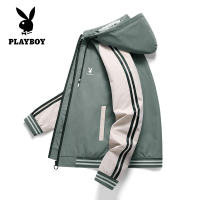 Áo Khoác PLAYBOY Áo Khoác Có Mũ Cho Nam Thanh Niên Phiên Bản Hàn Quốc Mới Áo Khoác Ba Tay Áo Sọc Cá Tính Chất Lượng Cao