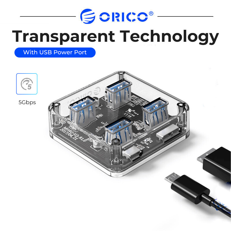Orico bộ chia cổng usb trong suốt 4 cổng bộ chuyển đổi usb3.0 hỗ trợ nguồn điện micro usb bên ngoài cho máy tính để bàn phụ kiện máy tính xách tay