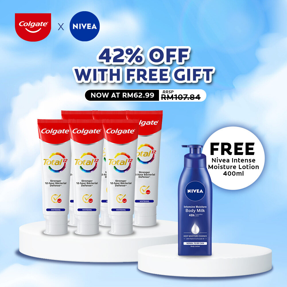 Gambar Colgate Total Pro Whitening Toothpaste 150g x6 (FREE Nivea Intensive Moisture Body Milk Lotion 400ml)