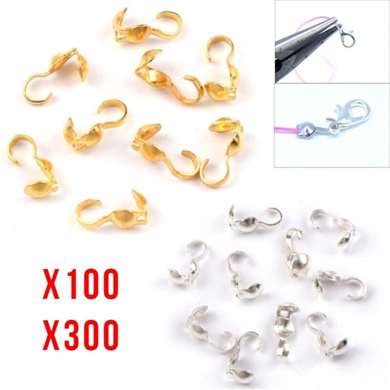 100/300pcs Silver Gold Plated Metal Crimp End Caps Beads For Jewelry Making DIY 