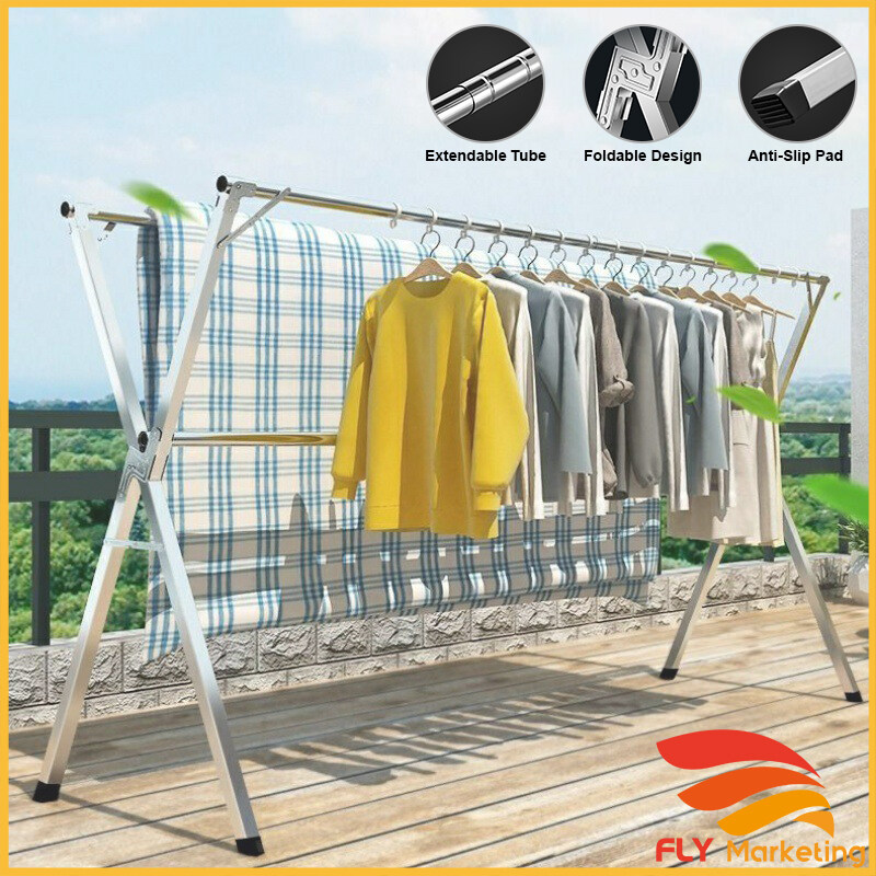 Foldable Clothes Drying Rack With Pulley Stainless Steel Cloth Hanger  Indoor Outdoor Cloth Drying Hanging Rack