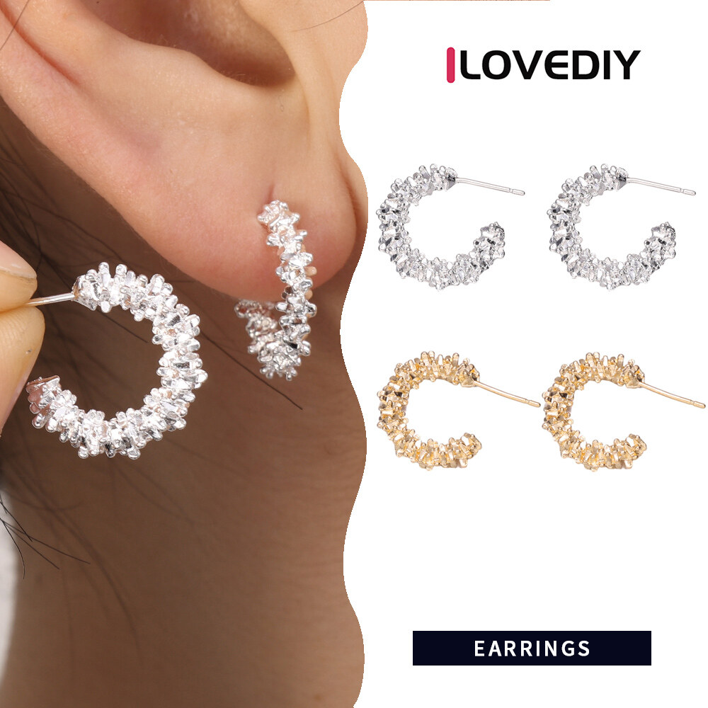 [ILOVEDIY] Fashionable Simple Circle Irregular C-Shaped Broken Silver Versatile Earrings Niche Ins Earrings