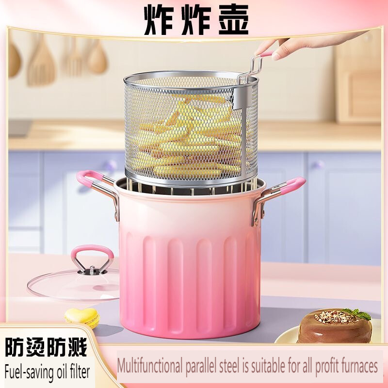 Nồi chiên nồi chiên ngập dầu với giỏ 3L chảo dầu Thiết bị lọc bằng thép không gỉ & vung nồi bằng kính để chiên Sôi