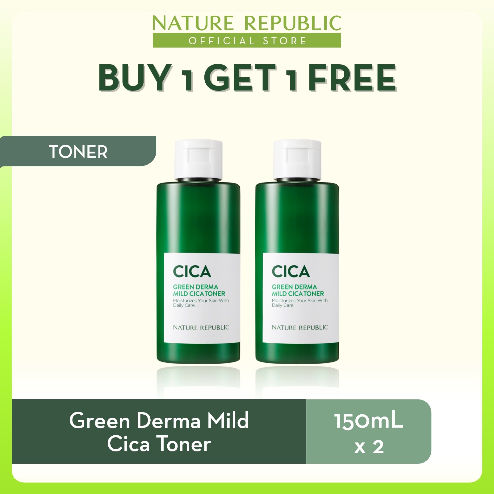Gambar [BUY 1 GET 1 FREE] Nature Republic Green Derma Mild Cica Toner   for Sensitive Skin (150ml   2pcs)