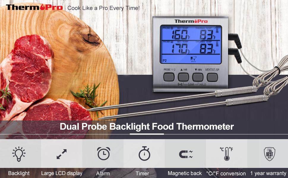 ThermoPro TP17 Dual Probe Digital Cooking Meat Large LCD Backlight Foo – JG  Superstore