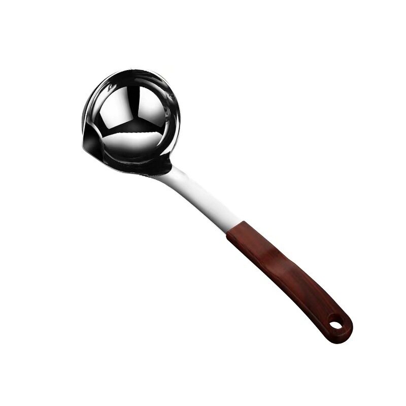 Gambar Oil spoon stainless steel 304 point oil soup spoon kitchen utensils kitchen household tools wooden handle spoon