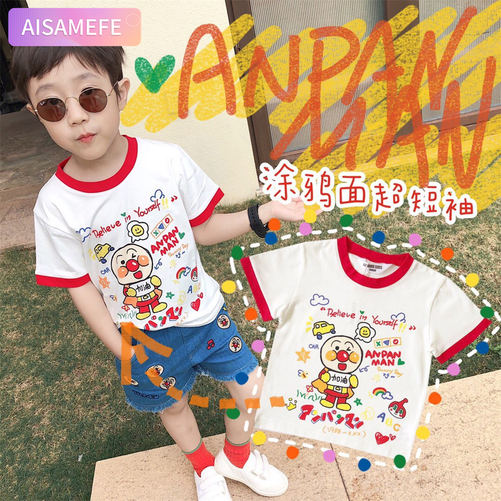 AISAMEFE Cartoon Spot Boys and Girls Universal White Moisture Absorbing and Sweatwicking Non Hooded Cotton Cartoon Cartoon Round Neck Summer Unisex ราคา 221 บาท*ส่งฟรี