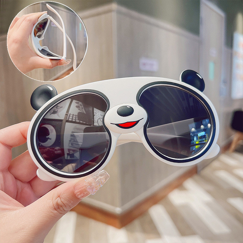 Kính râm hình gấu trúc gọng silicon kính râm thời trang trẻ em kính râm bé gái chống tia uv cho trẻ em