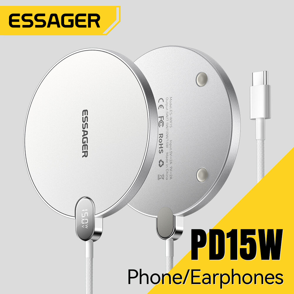 Essager 15W sạc không dây Màn hình LED kỹ thuật số sạc không dây nhanh Pad Đối Với iPhone 16 15 14 P