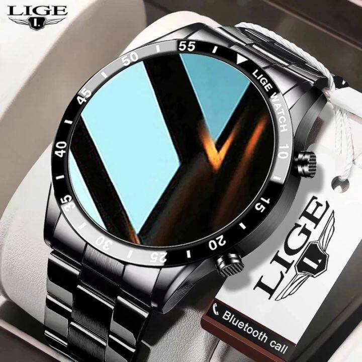 LIGE New Bluetooth Call Smart Watch Men Full Touch Screen Sports Fitness Watch IP67 Waterproof For Android ios +Box