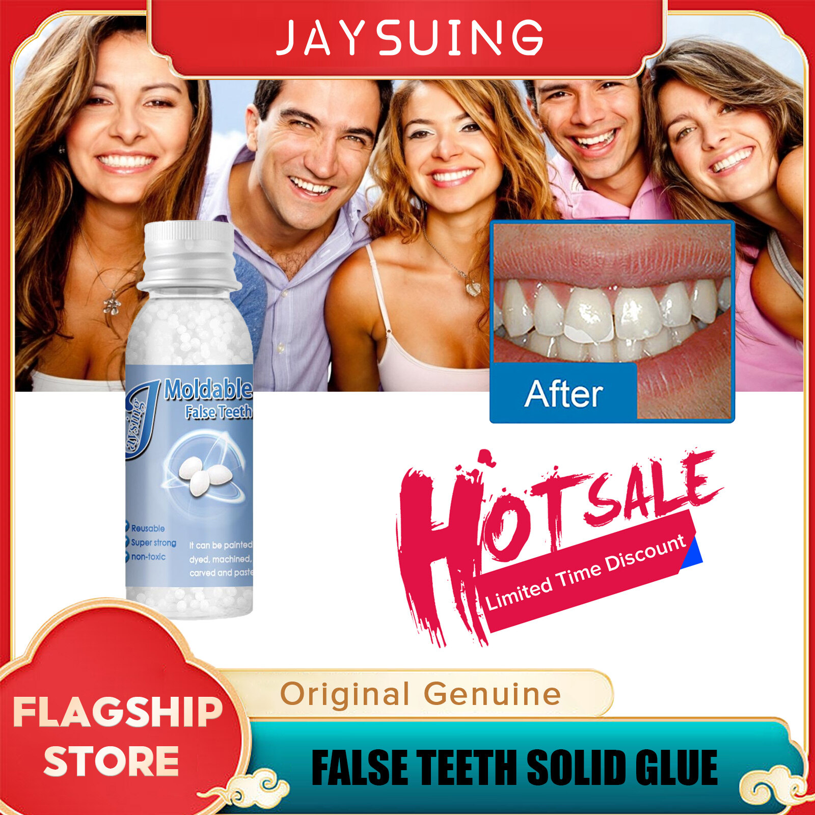 Jaysuing hạt sửa chữa răng tạm thời có thể đúc được răng giả keo dán răng gãy mất khoảng trống răng răng giả keo đặc keo sửa chữa có thể đúc được chăm sóc nha khoa 30ml